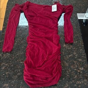 Windsor Red Long Sleeve Ruched Dress